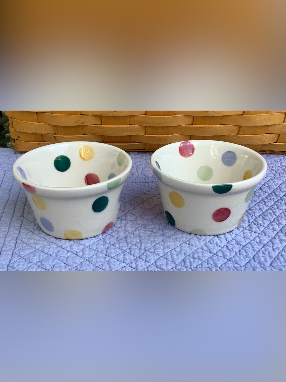 Two EMMA BRIDGEWATER POTTERY “Kitchen Kit” Polka Dot Ramekins Rare